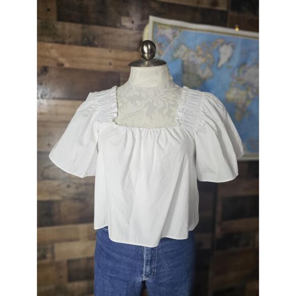 Zara White Cropped Puff Sleeve Blouse Size Sm - Picture 1 of 3